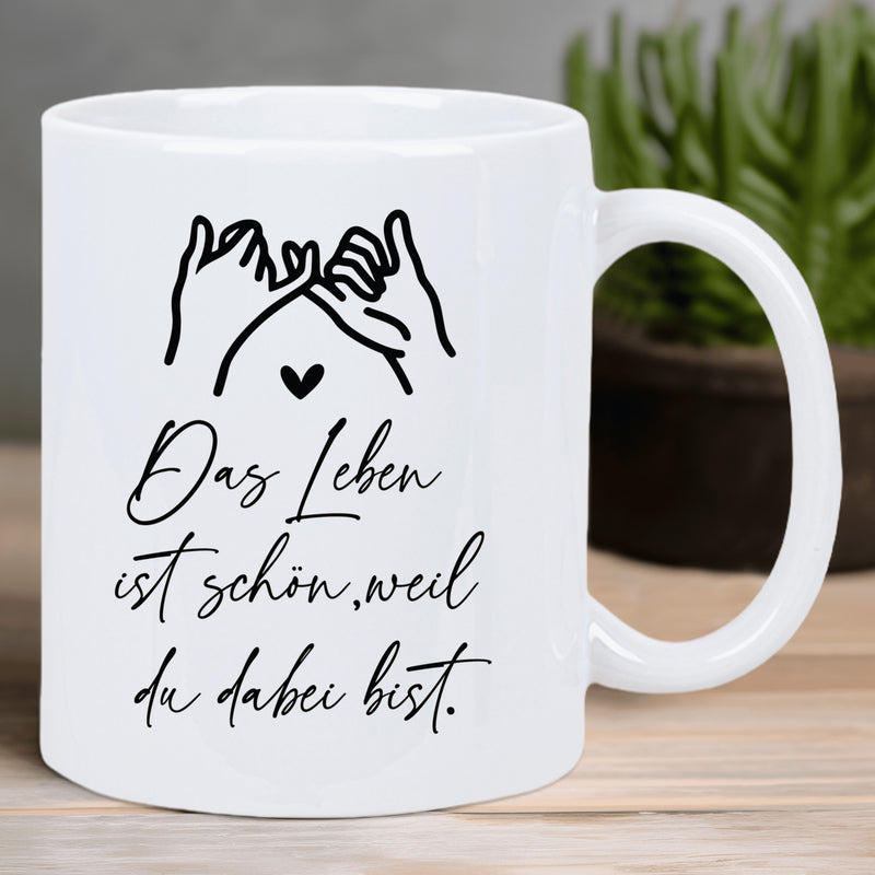 Tailorly White Ceramic 11 oz Mug - Minimalist Line Art Of Two Interlocking Hands And Tiny Heart Pinky Promise
