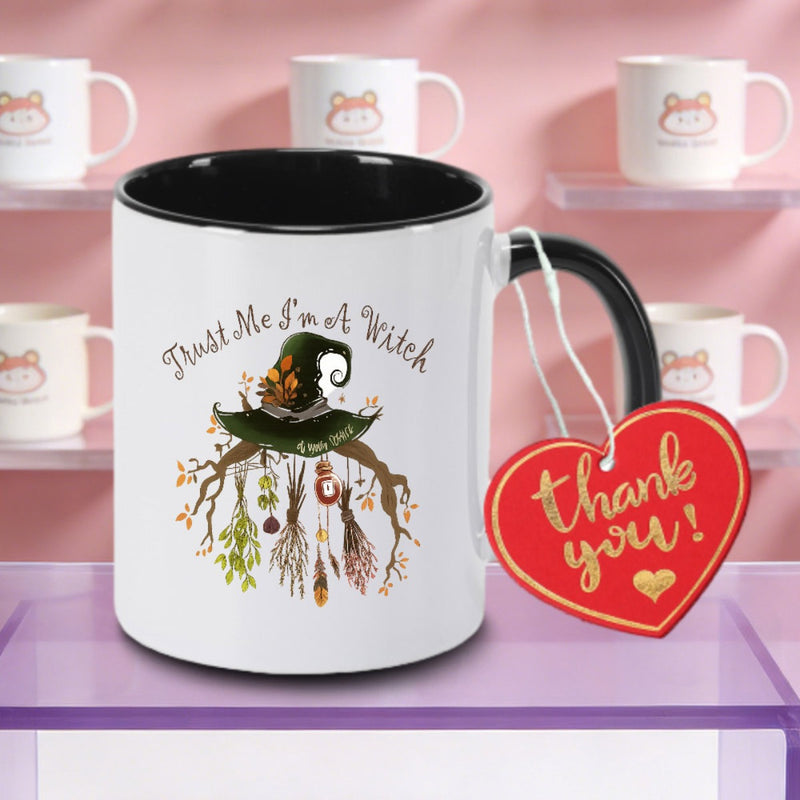 Tailorly Black Accent 11 oz Mug - Funny Witch， Witch Quote， Witch Hat Logo