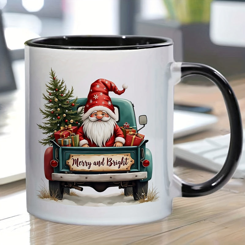Tailorly Black Accent 11 oz Mug - santa festive design christmas truck