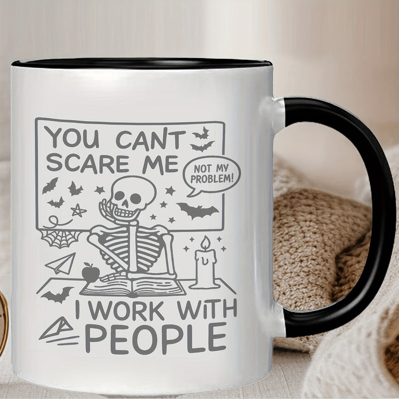 Tailorly Black Accent 11 oz Mug - humorous black white cartoon skeleton