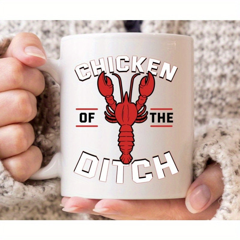 Tailorly White Ceramic 11 oz Mug - Chicken Of The Ditch Bold Detailed Red Crawfish With Claws Raised In Artistic Style Crawfish
