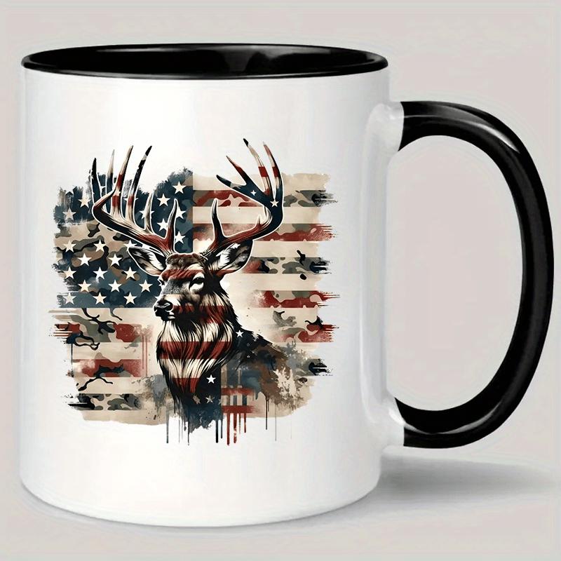 Tailorly Black Accent 11 oz Mug - patriotic camo american flag deer
