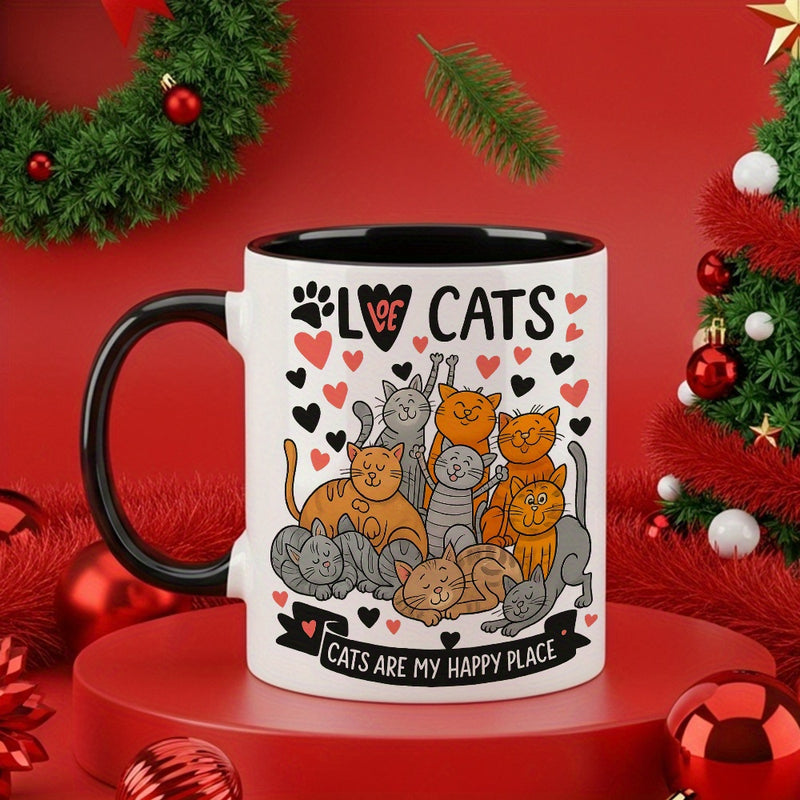 Tailorly Black Accent 11 oz Mug - cute tabby tuxedo cats with hearts