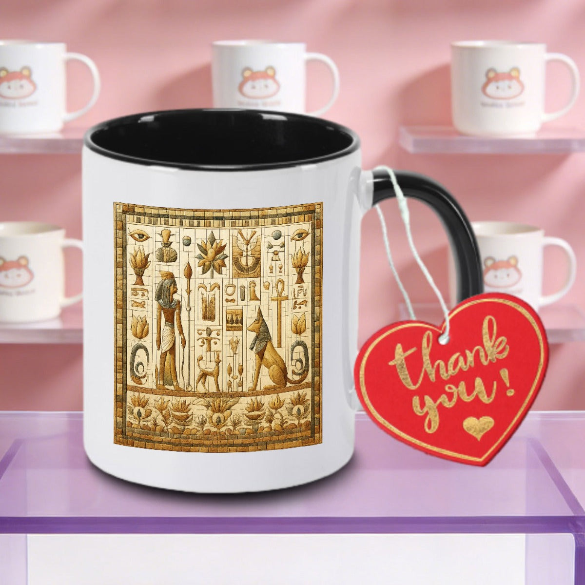Tailorly Black Accent 11 oz Mug - Ancient Egypt Design with Sphinx & Logo