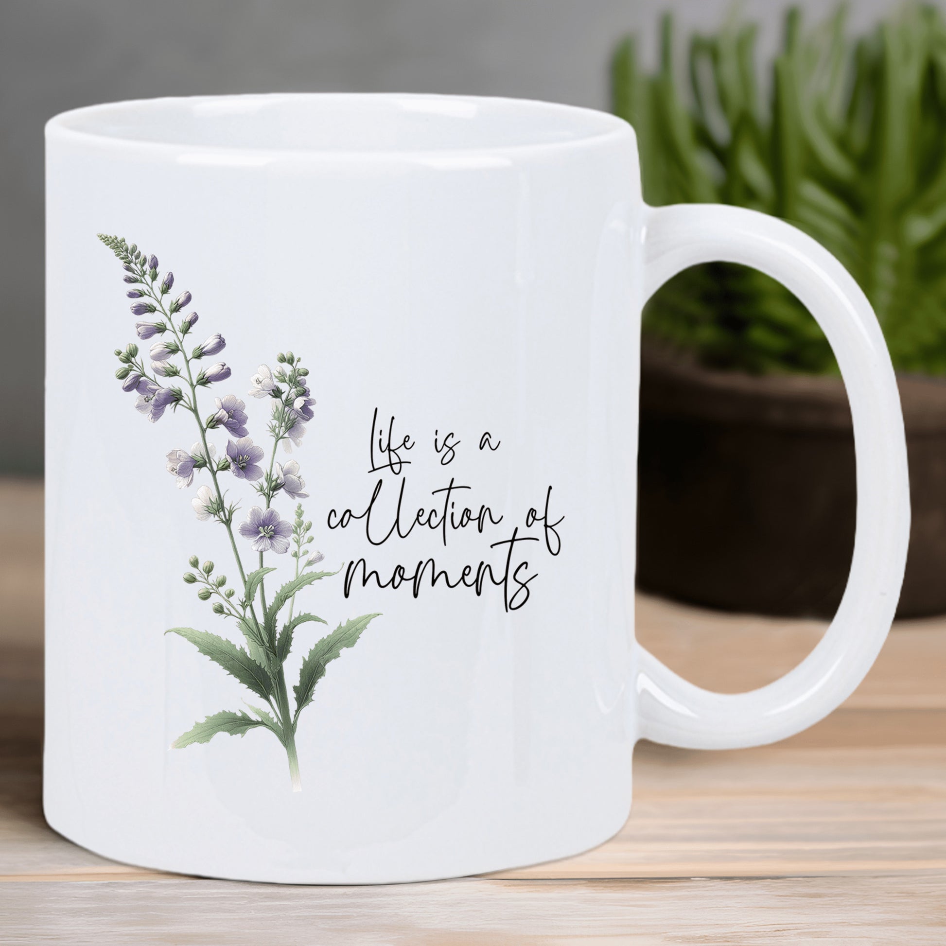 Tailorly White Ceramic 11 oz Mug - Life Is A Collection Of Moments Elegant Lavender Sprigs With Delicate Purple Blossoms And Slender Green Leaves Flower