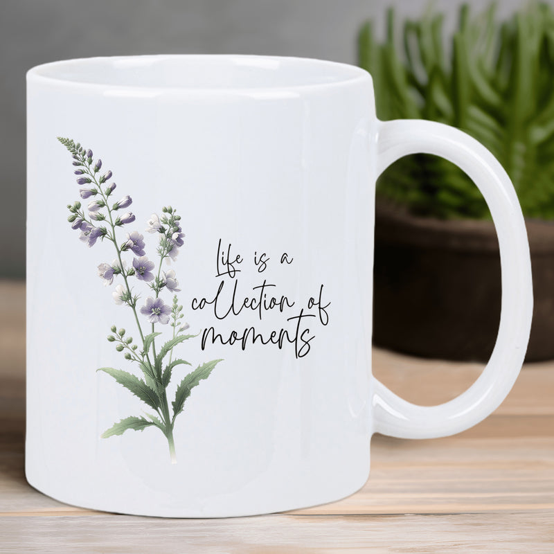 Tailorly White Ceramic 11 oz Mug - Life Is A Collection Of Moments Elegant Lavender Sprigs With Delicate Purple Blossoms And Slender Green Leaves Flower