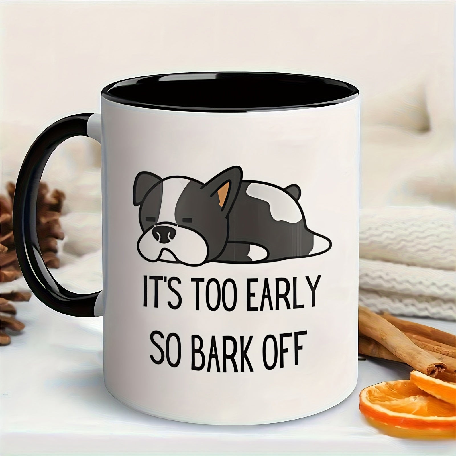 Tailorly Black Accent 11 oz Mug - item picture 1pc funny french bulldog mug its too early to bark off coffee cup cute sleeping 11oz ceramic cup for