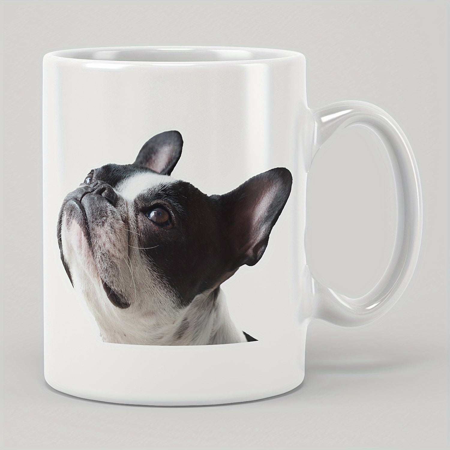 Tailorly White Ceramic 11 oz Mug - Adorable Black And White Frenchie Head Looking Up Curiously Bulldog