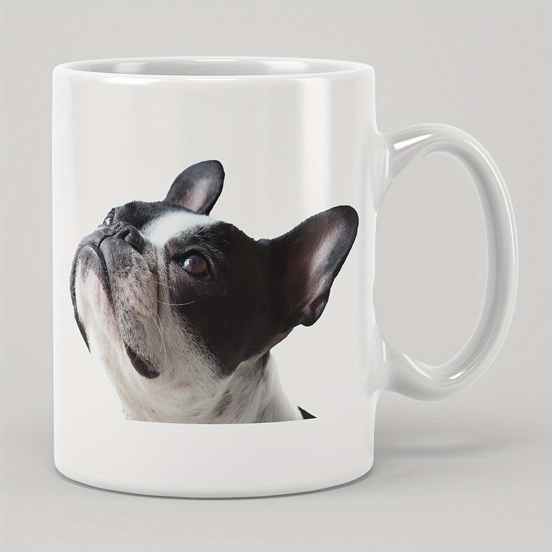 Tailorly White Ceramic 11 oz Mug - Adorable Black And White Frenchie Head Looking Up Curiously Bulldog
