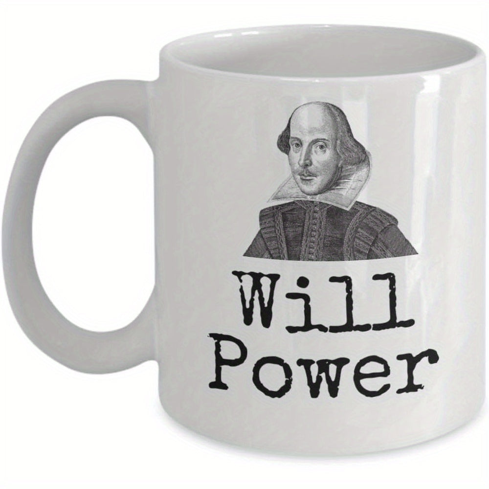 Tailorly White Ceramic 11 oz Mug - Will Power Vintage Monochrome Engraving Of Renowned Historical Literary Figure Poet Portrait