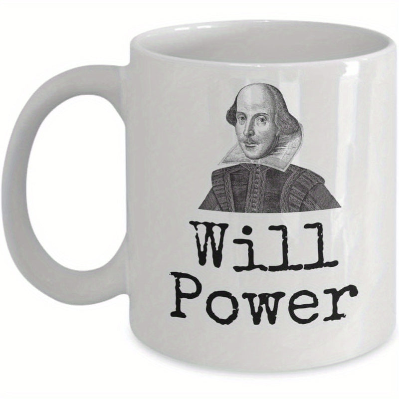 Tailorly White Ceramic 11 oz Mug - Will Power Vintage Monochrome Engraving Of Renowned Historical Literary Figure Poet Portrait
