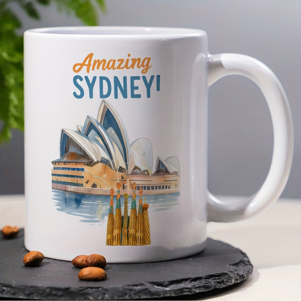 Tailorly White Ceramic 11 oz Mug - Amazing Sydney Iconic Architectural Landmarks Featuring Waterfront View And Ornate Spired Towers Building