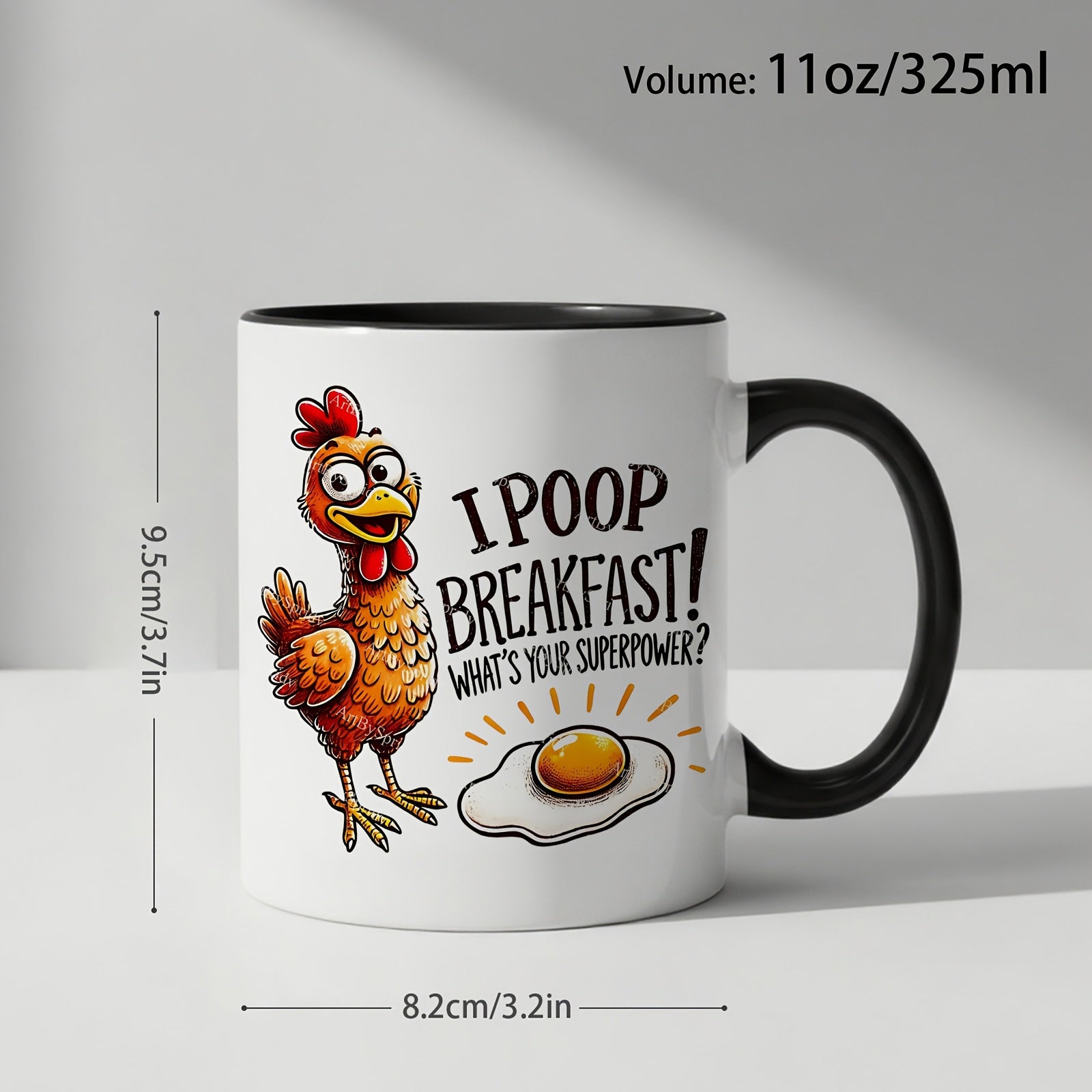 Tailorly Black Accent 11 oz Mug - item picture 1pc funny chicken pooping breakfast mug 11oz white ceramic coffee cup with funny chicken egg design