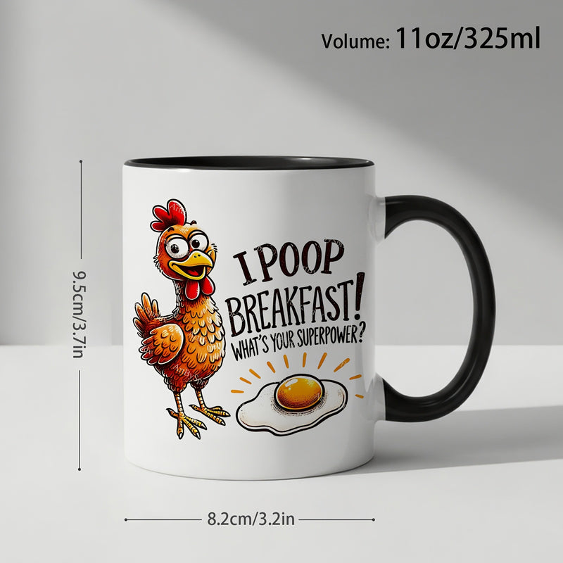 Tailorly Black Accent 11 oz Mug - item picture 1pc funny chicken pooping breakfast mug 11oz white ceramic coffee cup with funny chicken egg design