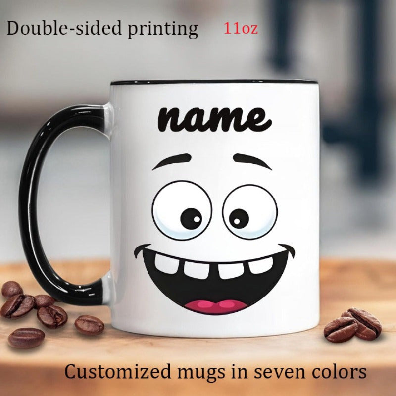 Tailorly Black Accent 11 oz Mug - happy face pattern