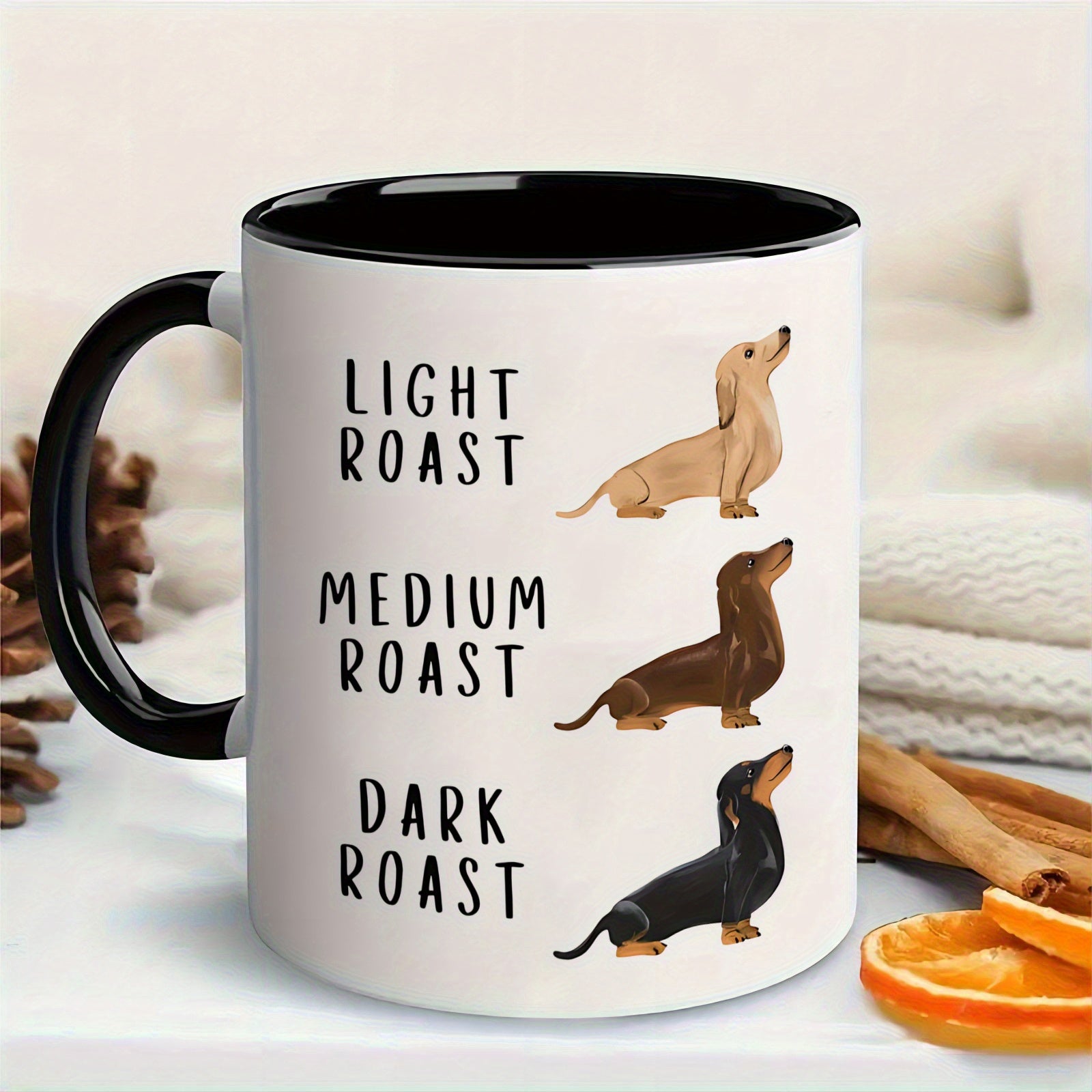 Tailorly Black Accent 11 oz Mug - item picture 1pc 11oz coffee roast themed ceramic tea cup a cup mug printed with light medium