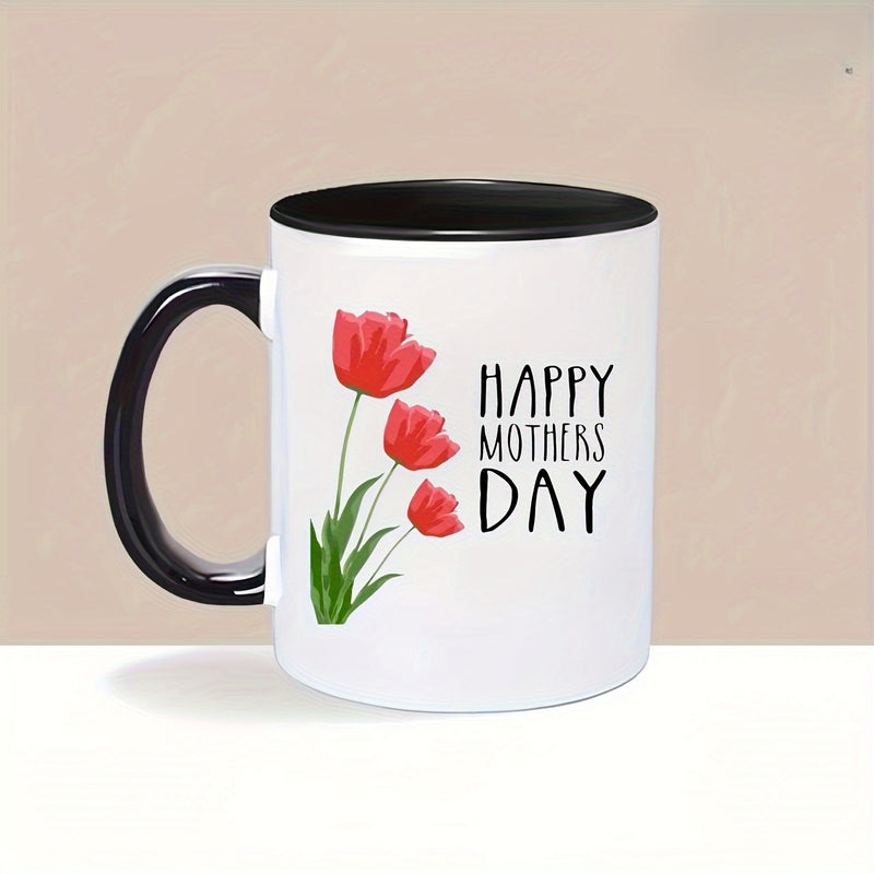 Tailorly Black Accent 11 oz Mug - item picture 1pc 11oz ceramic coffee mug mothers day cartoon mugs presents for family holiday white cups black