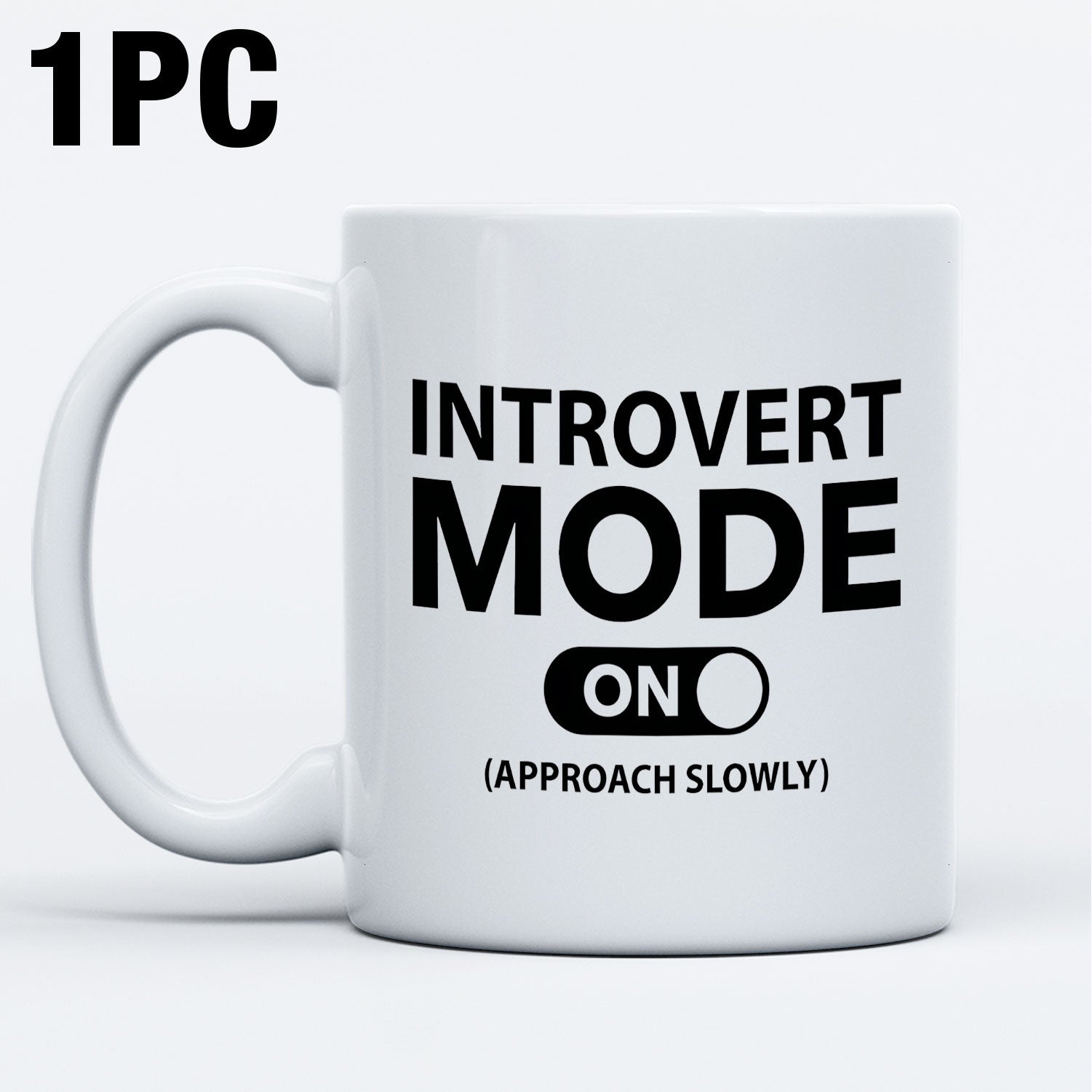 Tailorly White Ceramic 11 oz Mug - Introvert Mode On Approach Slowly Simple Black Digital Toggle Switch Icon Centered On Clean White Surface Mug