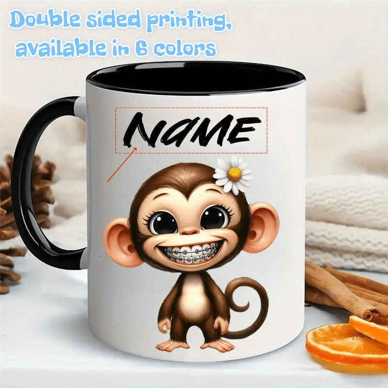 Tailorly Black Accent 11 oz Mug - monkey design and name text