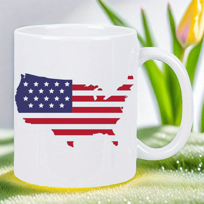 Tailorly White Ceramic 11 oz Mug - Patriotic United States Silhouette Featuring Classic Stars And Stripes Pattern Map