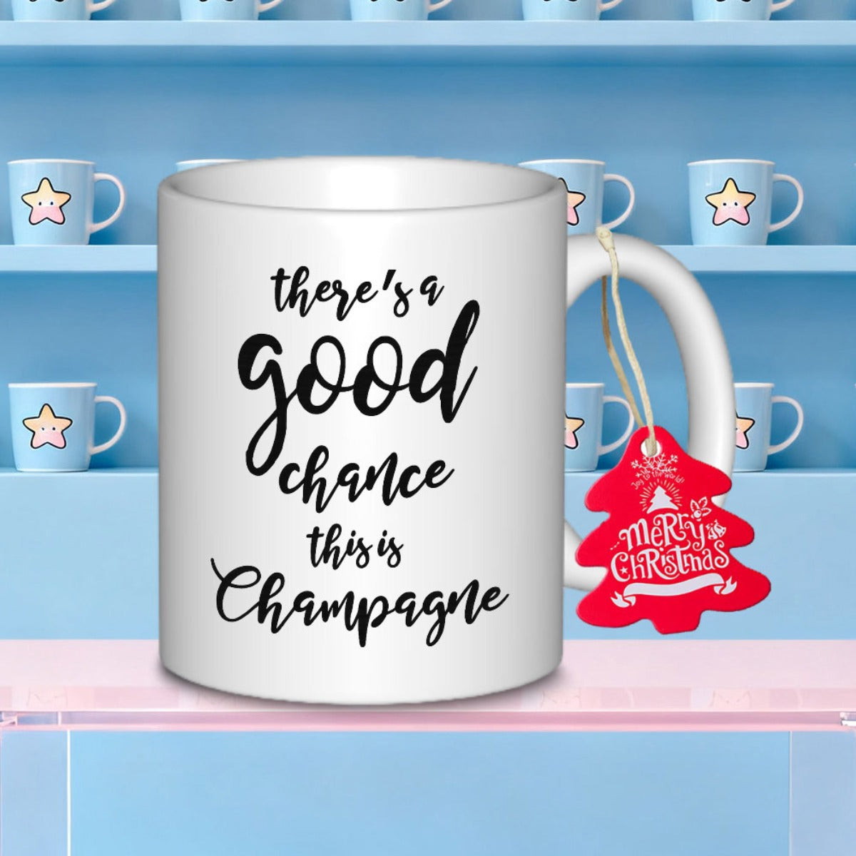 Tailorly White Ceramic 11 oz Mug - Theres A Good Chance This Is Champagne Minimalist Ceramic Vessel With Black Artistic Script On Smooth White Surface Mug