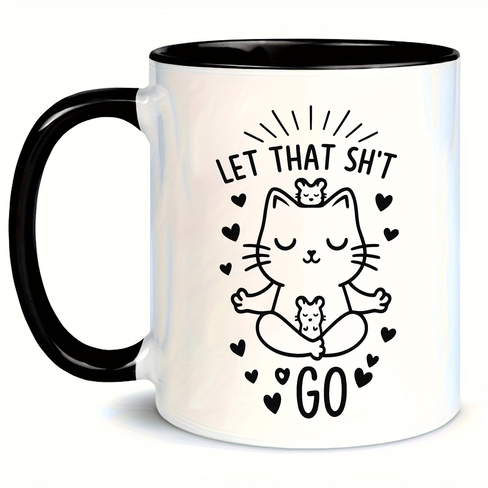 Tailorly Black Accent 11 oz Mug - let that go humorous cat pattern