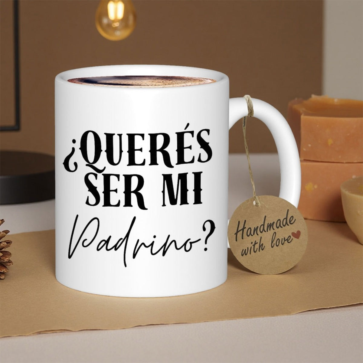 Tailorly White Ceramic 11 oz Mug - Handmade With Love Elegant Decorative Typography Printed On A Polished Minimalist