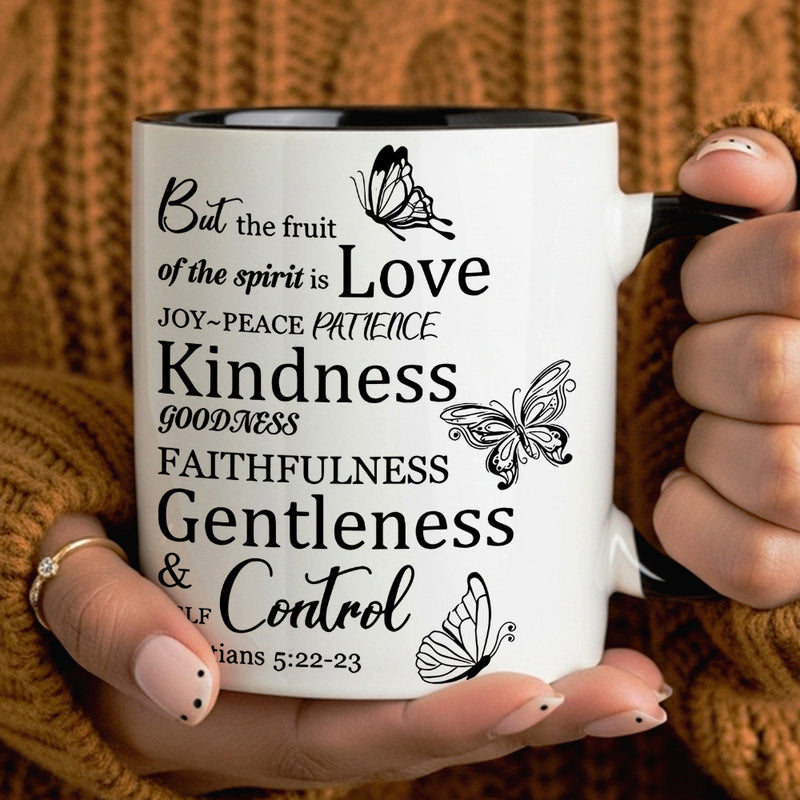 Tailorly Black Accent 11 oz Mug - inspirational religious bible verse 5 22 23 christian style motivational text