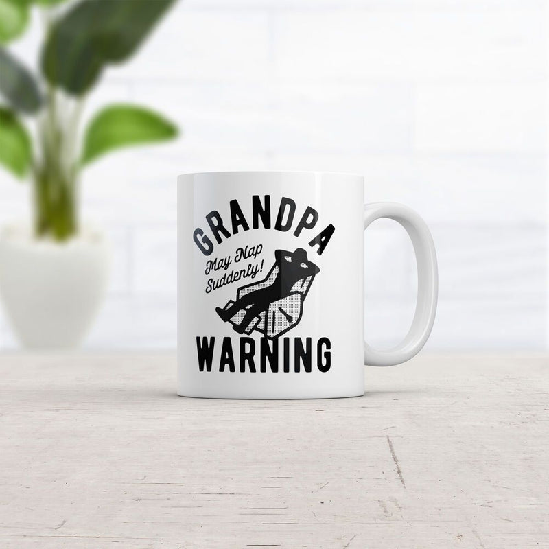 Tailorly White Ceramic 11 oz Mug - Grandpa Warning May Nap Suddenly Simple Black Silhouette Showing A Man Resting In A Lounge Armchair