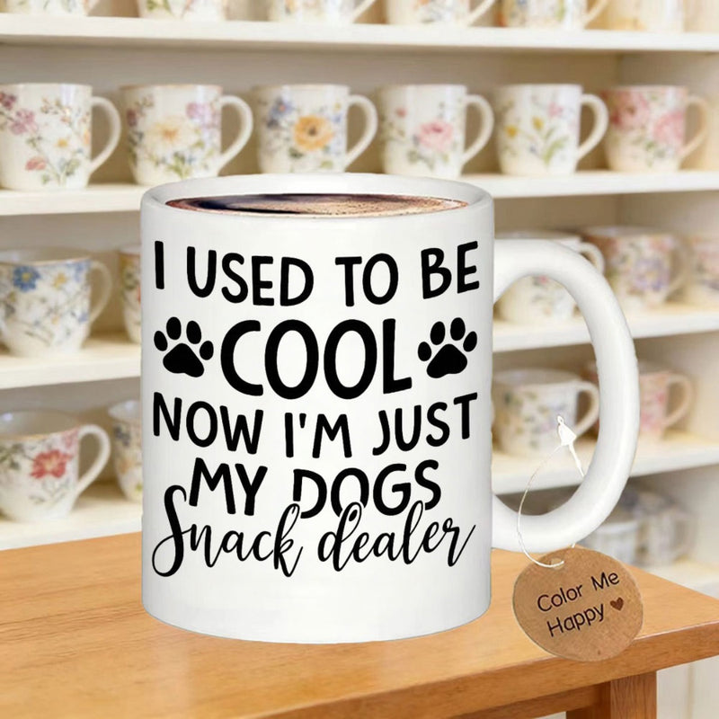 Tailorly White Ceramic 11 oz Mug - I Used To Be Cool Now Im Just My Dogs Snack Dealer Minimalist Black Paw Prints Featuring Simple Artistic Text Typography Design