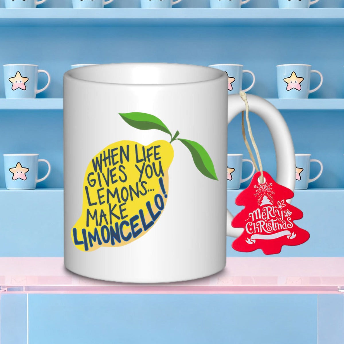 Tailorly White Ceramic 11 oz Mug - When Life Gives You Lemons Make Limoncello Vibrant Yellow Fruit With Green Leaves And Artistic Script Design Lemon
