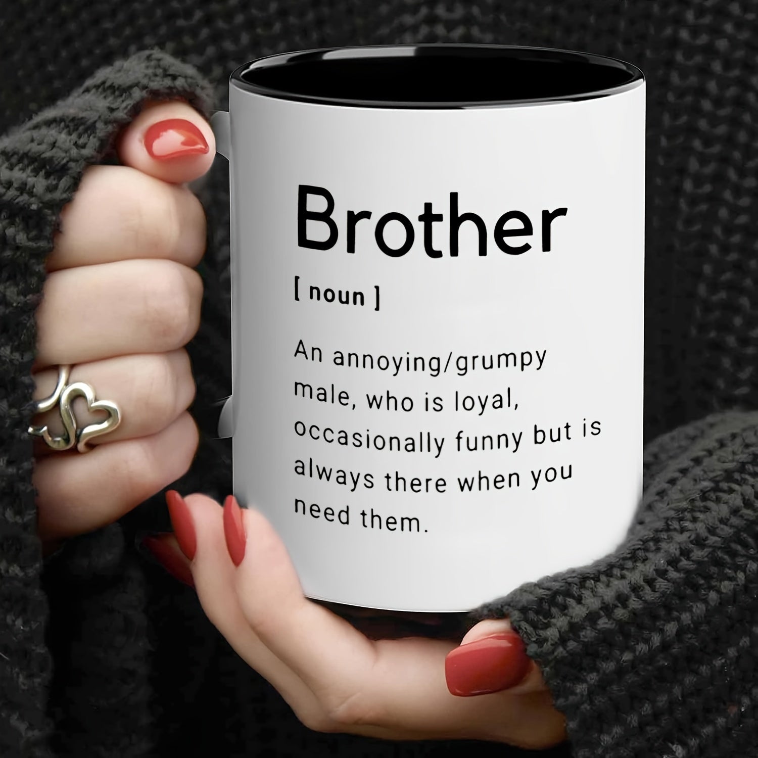 Tailorly Black Accent 11 oz Mug - funny text "funny for brother"