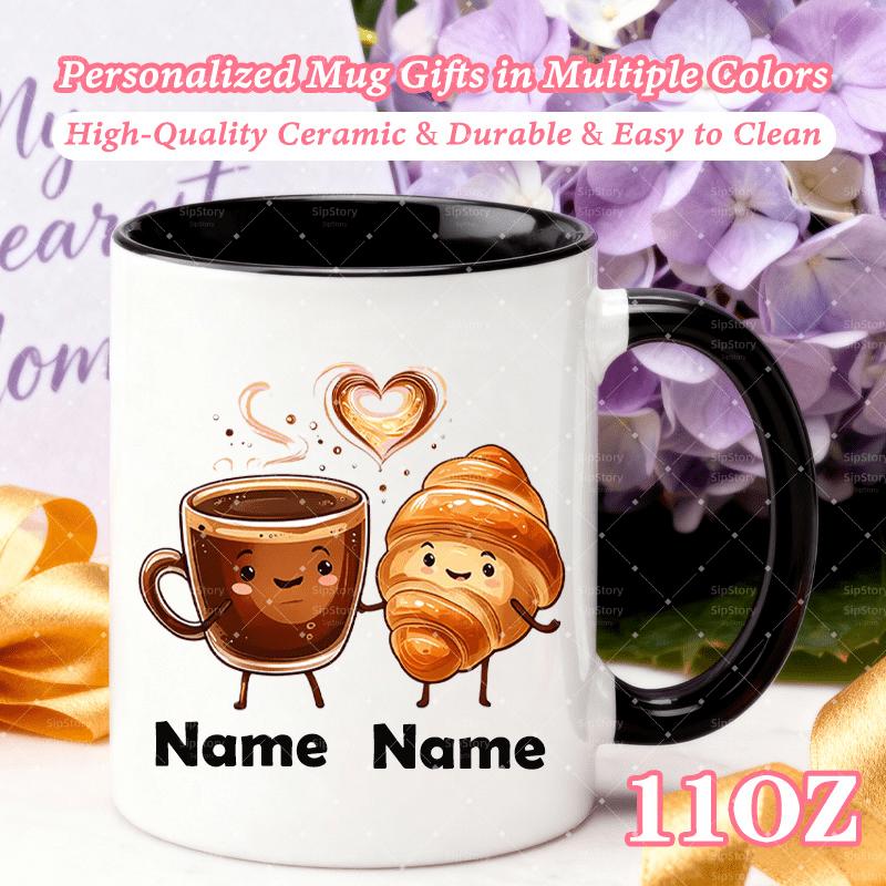 Tailorly Black Accent 11 oz Mug - coffee croissant design