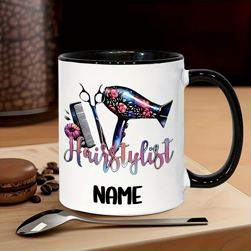 Tailorly Black Accent 11 oz Mug - hairdryer and scissors