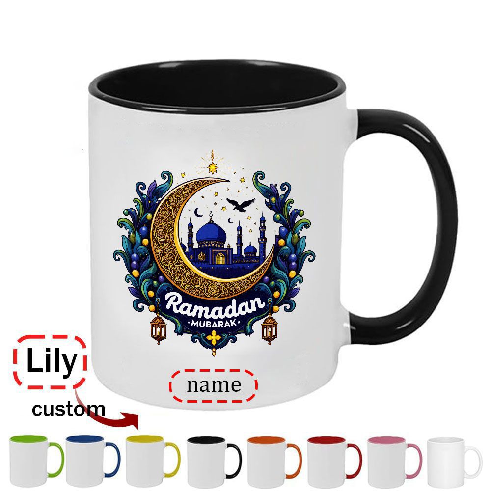 Tailorly Black Accent 11 oz Mug - colorful intricate design with golden lanterns
