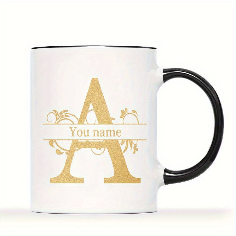 Tailorly Black Accent 11 oz Mug - letter initials golden lettering