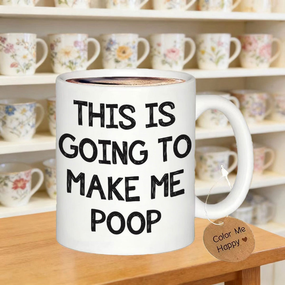 Tailorly White Ceramic 11 oz Mug - This Is Going To Make Me Poop Minimalistic Featuring Bold Black Hand Drawn Humorous Text Mug