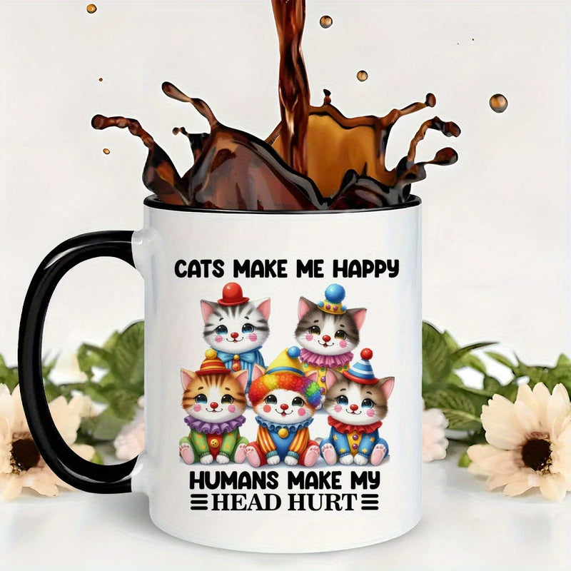 Tailorly Black Accent 11 oz Mug - cute cat lovers 11oz ceramic coffee mug humans make hurt quote perfect gift for wives daughters sisters ideal for