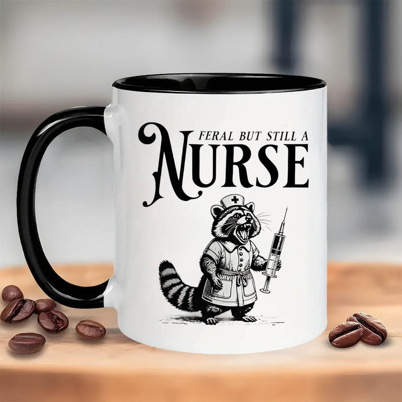 Tailorly Black Accent 11 oz Mug - but still a nurse raccoon nurse week graduation gifts