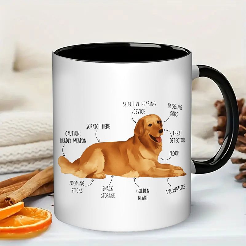 Tailorly Black Accent 11 oz Mug - golden retriever dog anatomy labeled breed