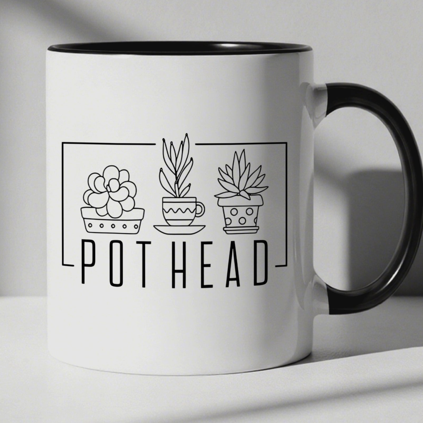 Tailorly Black Accent 11 oz Mug - succulent patterns