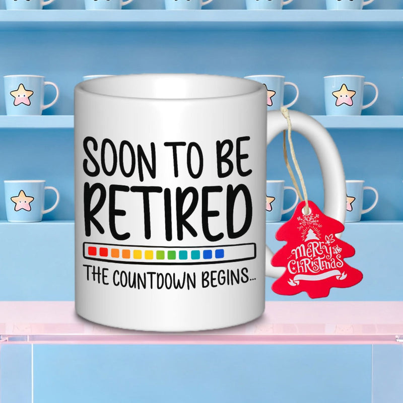 Tailorly White Ceramic 11 oz Mug - Soon To Be Retired The Countdown Begins Vibrant Colorful Progress Bar Loading To Completion For Celebration Mug