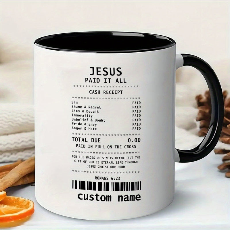 Tailorly Black Accent 11 oz Mug - religious receipt design with paid scripture