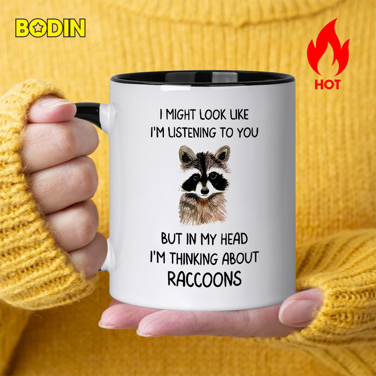 Tailorly Black Accent 11 oz Mug - i might im listening to you but in im thinking about racco