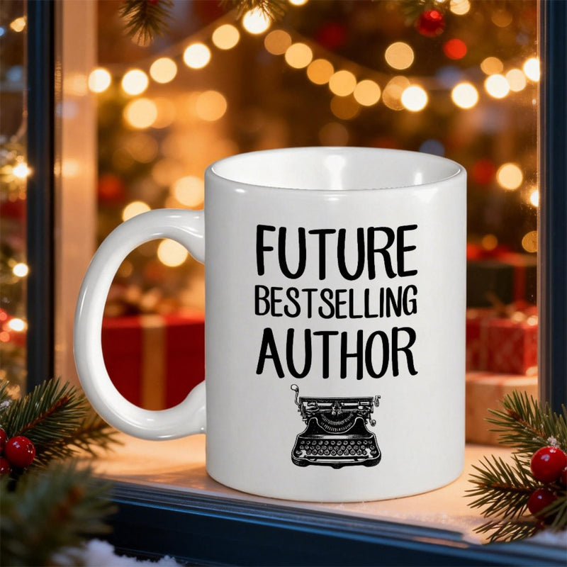 Tailorly White Ceramic 11 oz Mug - Future Bestselling Author Classic Vintage Style Writing Machine With Ink Ribbon And Keys Typewriter
