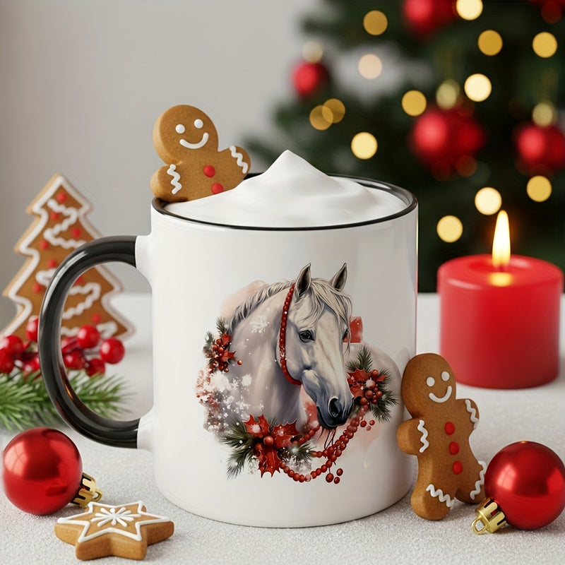 Tailorly Black Accent 11 oz Mug - white horse with red bows
