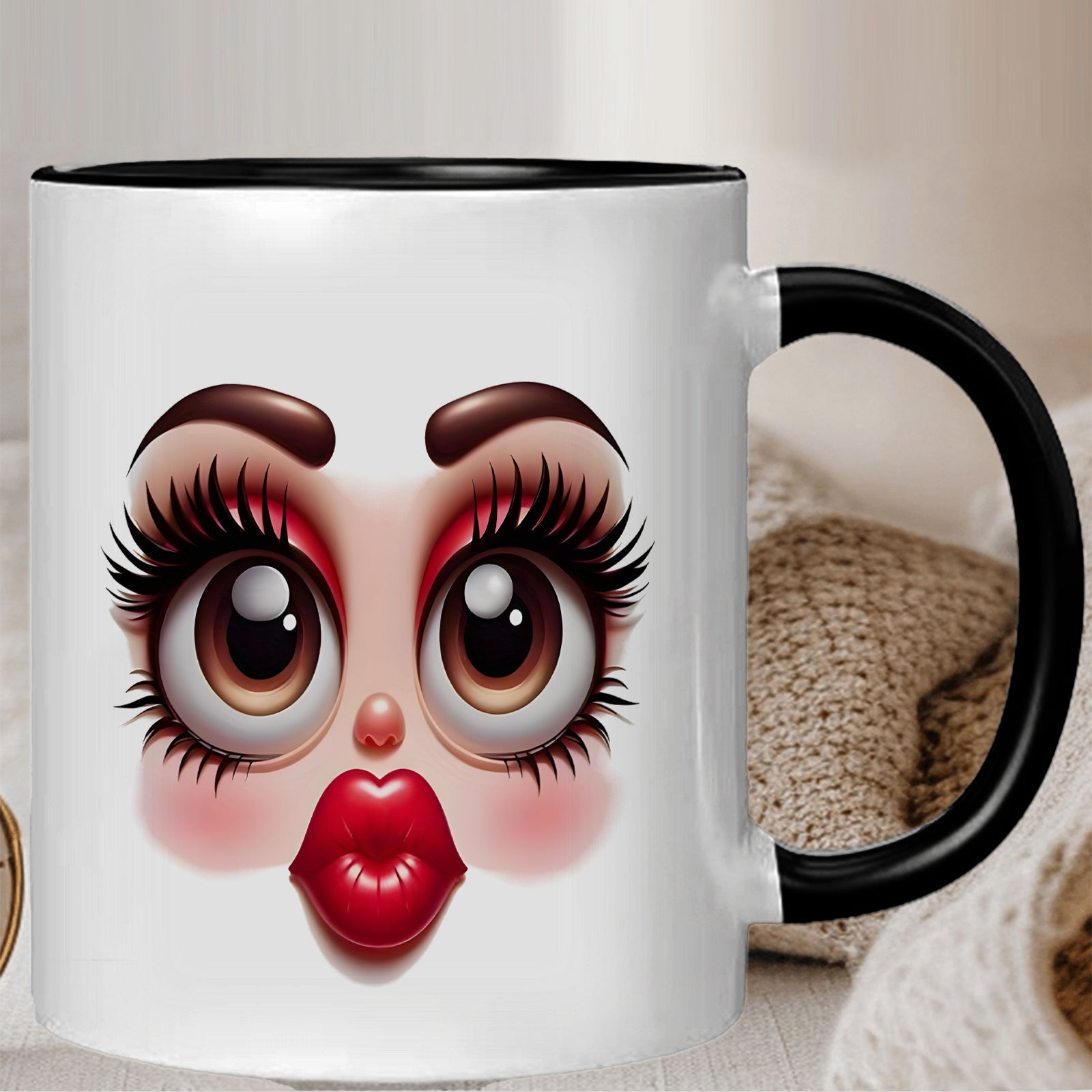 Tailorly Black Accent 11 oz Mug - big eyes cartoon design