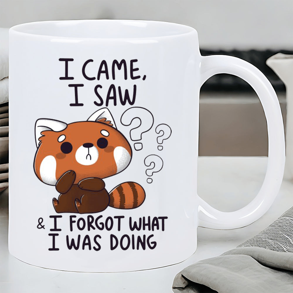 Tailorly White Ceramic 11 oz Mug - I Came I Saw I Forgot What I Was Doing Confused Small Animal Sitting With Floating Question Marks In Cute Style Red Panda