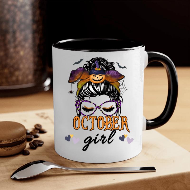 Tailorly Black Accent 11 oz Mug - spooky witch hat bats pumpkin