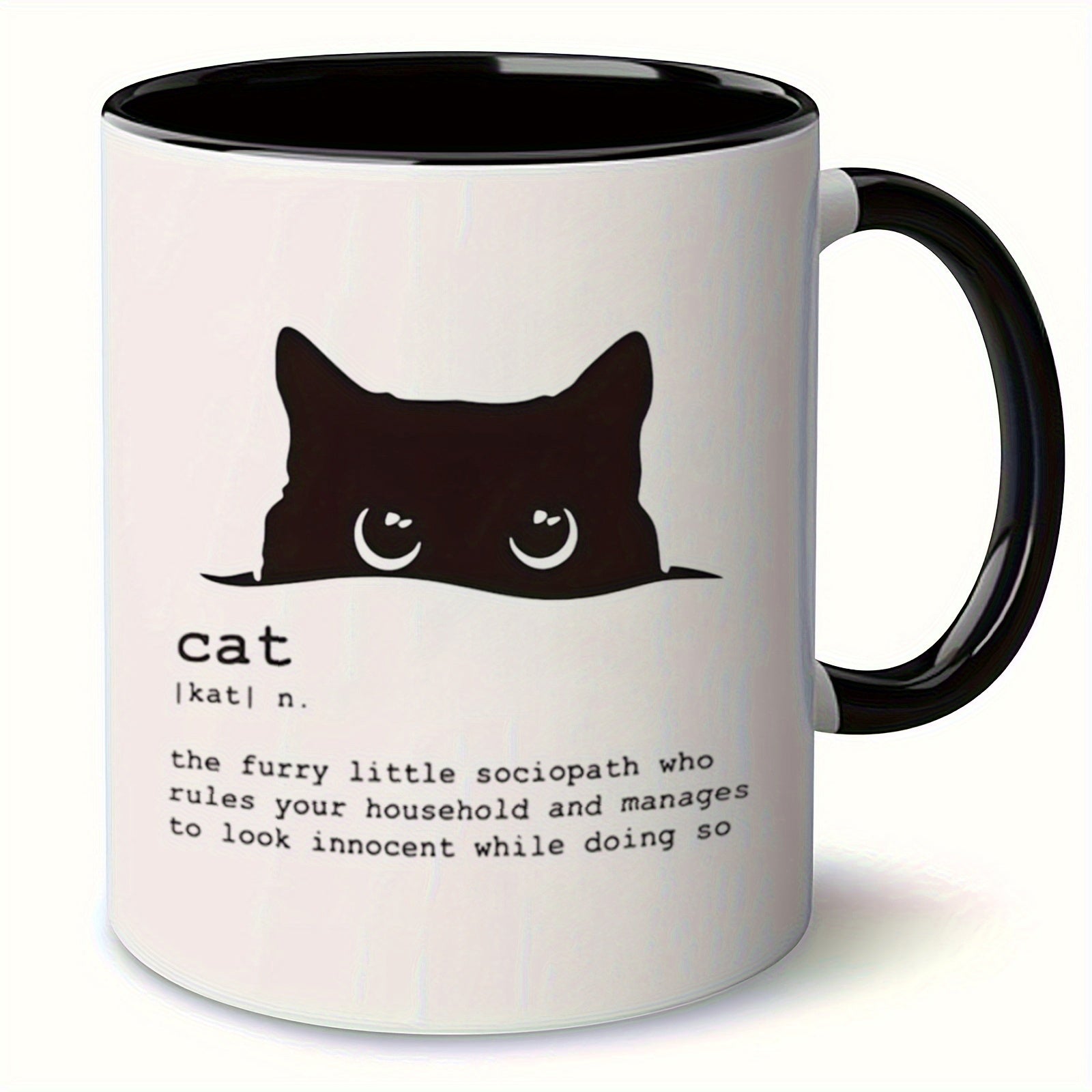Tailorly Black Accent 11 oz Mug - cat coffee mug with "cat definition" text
